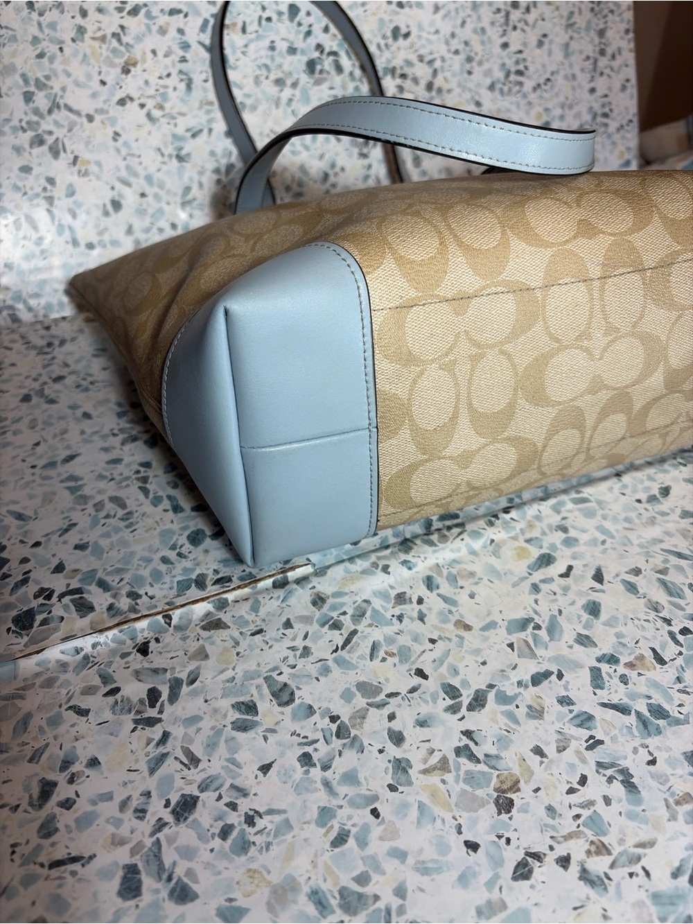 Coach City Zip Tote Signature Canvas Khaki Powder Blue F29208 - Picture 4 of 8